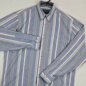 Vintage 90s Manhattan Mens Button Down Shirt XL Blue Striped‎ Long Sleeve XL